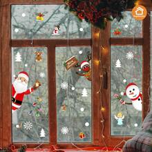 SUPSTICKER 1/2pcs 12.79*9.33inch Cartoon Christmas Snowman, Reindeer And Santa Claus Element Home Decor Stickers, Double-Sided Transparent PVC Window Decals, Self-Adhesive For Living Room, Bedroom, Kitchen, Mall Display, Creates Holiday Atmosphere - Multicolor - View 6