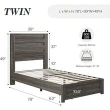 Farmhouse Wood Platform Bed Frame With 49" Fluted Headboard, Rustic Natural Grain Finish, Sturdy & Noise-Free, No Box Spring Required - Màu xám mộc mạc - Xem 2