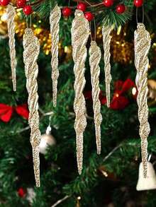 5 Stücke verdrehte Kunststoff-Eiszapfen-Hängeornamente für Weihnachtsbaum-Dekorationen und Feiertagsparty-Hochzeitsdekoration (Gold), geeignet für Raumdekoration, Heimdekoration, Schlafzimmerdekoration, Weihnachtsdekoration, Weihnachtsgeschenke, Geburtstagsgeschenke, Hochzeitsdekoration, Weihnachtsdekoration, Winter