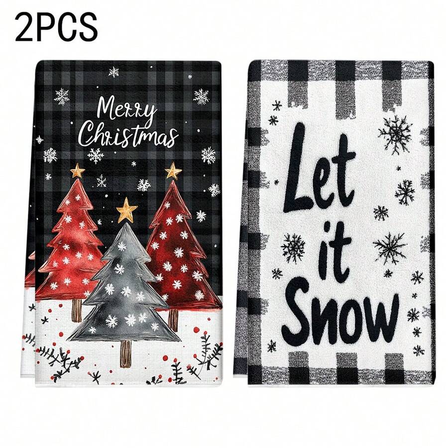 1 set/1 pièce/2 pièces Serviettes de cuisine et gants de vaisselle imprimés avec des arbres de Noël colorés, convenant à la décoration intérieure des restaurants, cuisines et salles de bains, à la décoration de fête, aux cadeaux de vacances et pouvant également être offerts en cadeaux de Noël