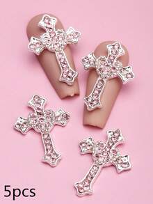5Pcs Large Size Cross Heart Nail Drills Rhinestones & Alloy Nail Art Decorations Diy Nail Charms Nail Gems Nail Supplies Nails - Multicolor - View 15