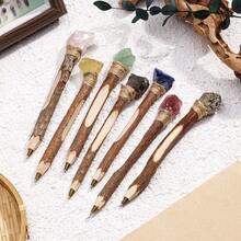 1 cây đũa thạch anh tự nhiên, quà tặng sáng tạo tự làm, gậy chữa bệnh bằng năng lượng dành cho học sinh, quà tặng Halloween. - Bút gỗ đá nguyên bản - Xem 3