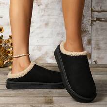 2024冬季新款外贸女款加绒保暖厚底无跟包头羊毛半拖鞋 - 黑色新款 - 查看 7