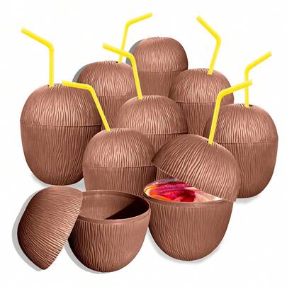  12 Vasos Con Popote Fiesta Hawaiana Tropical Pool Party Playa Piscina, Vasos Reutilizables para Festivales, Fiestas en la Playa, GRUPO CARNAVALLIA