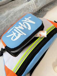 Mini Size New Kids Waist Bag, Graffiti Letter Contrast Color Chest Bag, Hiphop Street Style Crossbody Bag