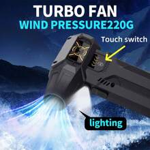 Portable High-Speed Super Strong 200,000 RPM Turbo Fan, 4000mAh*2 Battery, 200W Brushless Motor, Type-C Variable Speed, 220g Wind Pressure, Touch Control, LED Lighting, Outdoor Tools, Dust, Snow, Computer Keyboard, Car Duster, Indoor Cleaning, Industrial Dedusting