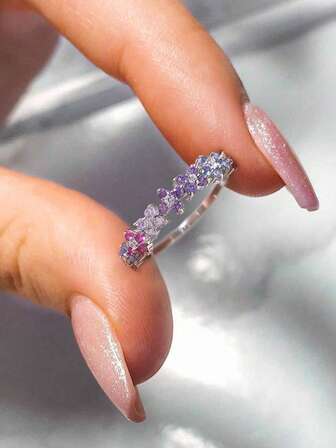 1pc Colorful Flowers Zirconia Ring Ladies Jewelry For Women 925 Sterling Silver Ring Daily Fine Jewelry For Girls Birthday Prom Party Gifts