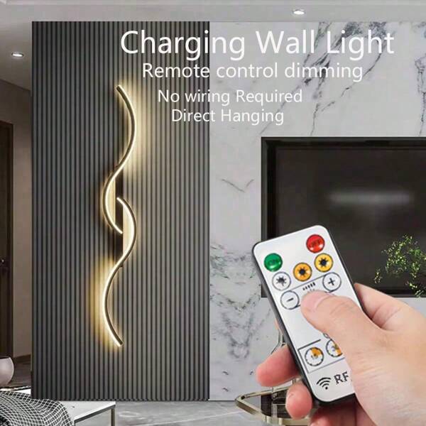 1 pieza Luz de pared recargable LED, con atenuador controlado por control remoto, instalación sencilla con herrajes semi-embutidos, iluminación ambiental de 60/80 cm de aluminio, 5V2A 4000mAh para dormitorio, cocina, pasillo, escalera, villa, restaurante, accesorio de iluminación para dormitorio