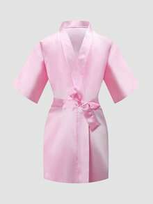 Tween Girl Crossover Short Sleeve Casual Loungewear Robe, Pink - Multicolor - View 4