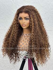 13x6 lockige Welle Perücke Highlight Farbverlauf transparente Lace Front Perücke tiefe lockige Welle Farbverlauf Perücken vorgerupft menschliches gemischtes Haar Perücke 8-34 Zoll 180% Highlight lockige Perücke vorgerupft HD transparente 4/27 honigblonde Lace Frontal Perücken mit Baby-Haar farbiges Haar für Frauen