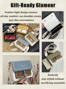 Fashionable Crossbody Bag For Women, Lightweight And Business Shoulder Bag, Casual Handbag, Contrasting Color, Small Square Bag, Wide Shoulder Strap, Perfect For Office, College, Work, Business, Commute, Outdoors, Travel, Outings - 彩色 - 查看 9