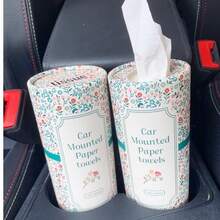 2 piezas Portapañuelos de coche con flores y pañuelos faciales - Cilindro portapañuelos de viaje para el portavasos del coche, Portapañuelos de coche redondo para la mesa del comedor en el hogar - ¡Agrega un toque de estilo a tu coche con este lindo portapañuelos de coche con flores!