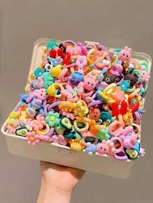 60个/套可爱发圈套装，包含各种可爱的发饰，例如皇冠、彩虹、花朵、水果、蝴蝶结等，款式多样，色彩鲜艳——适合女孩和女士，易于搭配马尾辫、麻花辫或发髻，让您时刻展现独特而快乐的造型。马尾发圈、发绳、发圈、弹性发带，家居美容女性配饰礼品头部饰品健身运动跑步装备橡皮筋 - 彩色 - 查看 10