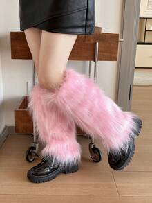Women's Fluffy Leg Warmers - Soft & Plush Boot Covers For Winter, Ideal For Halloween And Santa Claus Costumes - Pink - View 2