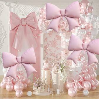 1 件/3 件超大可爱粉色蝴蝶结铝箔气球，适用于生日派对、迎婴派对、主题派对、新娘订婚婚礼装饰派对用品