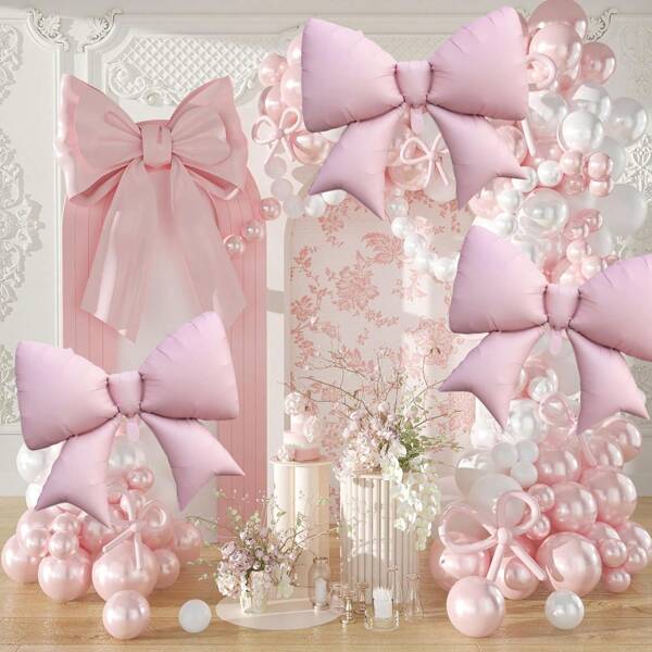 1pc/3pcs Oversized Cute Pink Bow Foil Balloons, Suitable For Birthday Party, Baby Shower, Theme Party, Bridal Engagement Wedding Decoration Party Supplies