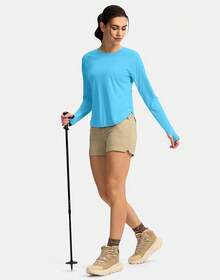 Womens Shirts UPF 50+ Lightweight Quick Dry Long Sleeve Workout Hiking Tops Outdoor - Màu xanh da trời - Xem 6