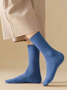 1 Pair/5 Pairs Blue Socks, Fashion Casual Minimalist Comfortable Soft Sports Versatile Women Mid-Calf Socks
