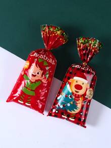 25/50/100pcs Christmas Gift Bags With Golden Ribbon, Merry Christmas Candy Bags, Snowman Santa Claus Gift Wrapping Bags, Christmas Cellophane Treat Bags, Christmas Party Favor, Christmas Party Supplies, Cookie Baking Packaging Bags, Christmas Decoration, Xmas Gifts, 2026 New Year