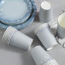 60pcs/Set Plastic-Free Blue Snowflake Christmas Theme Party Tableware Set, Snowflake Pattern Paper Plates, Merry Christmas Plates, Paper Plates, Dessert Plates, Beverage Cups