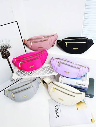 Lightweight,Business Casual Letter Detail Fanny Pack Waterproof Zip Front Casual Black For Teen Girls Women College Students,Rookies & White-Collar Workers Perfect For Office,College,Work ,Business,Commute,Outdoors, Travel, Outings, Preppy Bum Bag For The First Day Of School