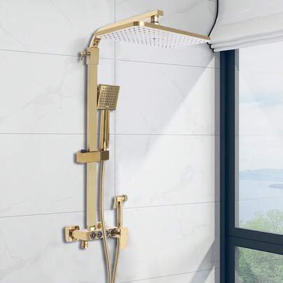 CNCEST Luxurious Wall-Mounted Gold Shower Set With 4 Functions And 360° Adjustable, Leak-Proof Ceramic Valve
