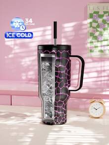 Meoky 40盎司带手柄吸管保温杯，真空隔热水瓶，带吸管盖，不锈钢旅行杯，100%防漏，保冷34小时或保热10小时 - 黑色 - 查看 3