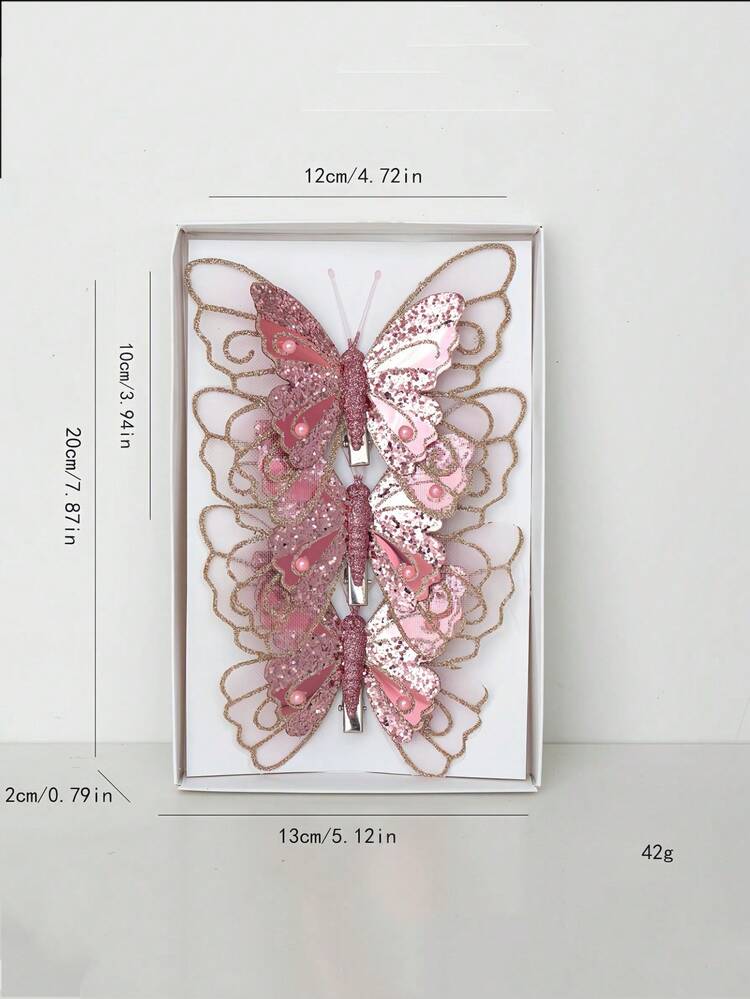 3 Piezas 1 Caja de Decoración Navideña Simulación de Mariposa de Doble Capa con Lentejuelas y Plumas Colgante Decoración del Árbol de Navidad Decoraciones Navideñas para el Hogar Regalos de Navidad Decoración Navideña - Multicolor - Añade 17