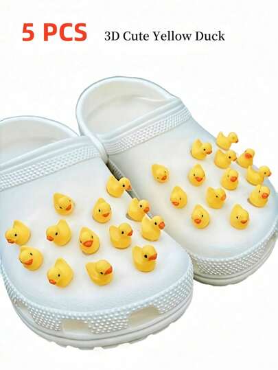 5/10/20pcs 3D Small Yellow Duck & Crocodile Shoe Charms, DIY Accessories Suitable For Garden Shoes, Clogs, Sandals, Slippers, Perfect Birthday Gift, Christmas Party Gift, Add Fun And Happiness To Shoes