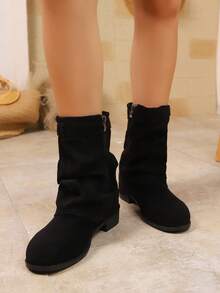 2025 西部褶饰踝靴，女款秋冬复古牛仔马靴，带扣，节日 - 黑色 - 查看 3