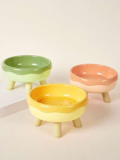 PETSIN 1pc Pet Cat Neck Protective Water/Food Bowl, Plastic Macaron Color 4-Legs Bowl