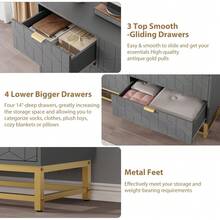 ShiningLove Drawer Dresser With Gold Metal Legs, Grey Stylish Storage Chest For Bedroom, Closet Or Living Room - Tủ quần áo 7 ngăn kéo màu xám (lớn hơn) - Xem 6