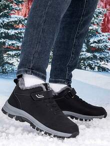 Giày bốt cổ thấp lót giữ nhiệt dành cho thanh thiếu niên/học sinh, bốt đi tuyết ngoài trời, bốt leo núi, giữ ấm, chống lạnh, chống mài mòn, chống trượt, khóa dán tiện lợi (Màu lớp lót lông không đối xứng, giao hàng ngẫu nhiên) - màu đen - Xem 5