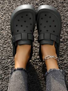 Women's Solid Color Fashion Casual Hollow Clogs, Garden Shoes For Vacation, Home, Outdoor, Versatile Thick Sole Sandals, Spring/Summer/Autumn