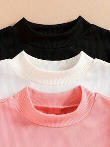 3 Stücke Mädchen Weich & Bequem Gerippter Jumpsuit, vielseitiger Langarm Romper, geeignet für Frühling & Herbst, perfekt für Outdoor-Tragen