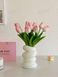 3pcs Artificial Tulip Flowers Decor, Home Decoration Accessories, Living Room & Bedroom Fake Flowers - Baby Pink - View 3