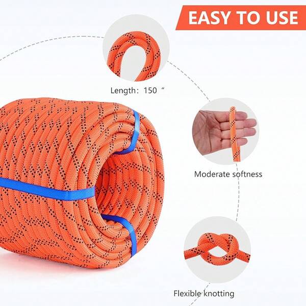 Double Braid Arborist Rope,1/2 In X 100 Ft Arborist Rigging Polyester Rope,50 Strand Rope Swing For Tree Bull Rope For Outdoor, Tree Work, Swing, Sailing, Orange/Black