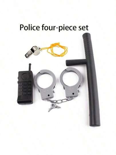 1 set Halloween-decoratie van plastic, handboeien, walkietalkie, fluitje, 4 stuks rollenspelaccessoires [stijl willekeurig geselecteerd, sommige onderdelen kunnen kleurverschillen hebben]