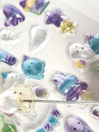 1Pc小动物图案兔子熊猫猫咪学生账号贴纸立体可爱创意卡通装饰手机水瓶笔记本电脑通用