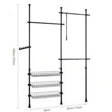 SoBuy FRG34-HG, Telescopic Wardrobe Organiser, Hanging Rail, Clothes Rack, Adjustable Storage Shelving, Grey - 黑色 - 查看 2