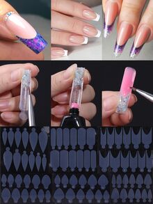 6 件法式延长指甲双形态法式贴纸可重复使用硅胶指甲模具法式线条指甲导板延长凝胶指甲修甲延长工具配件沙龙 DIY 美甲用品