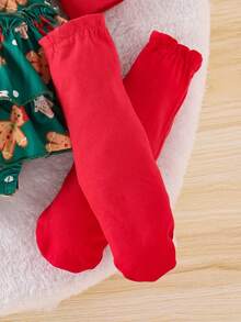 2件套女婴可爱字母印花长袖连体衣+印花裤+发带+腿套，秋季款 - 紅色 - 查看 7