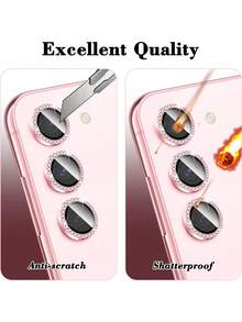 1 Pack Compatible With Samsung Galaxy Tempered Glass Rhinestone Lens Protector Film (Pink), Full Coverage Design, Advanced Adhesive, Ultra-Clear, Anti-Scratch, Metal Ring Design, Matte Surface, Compatible With Samsung Galaxy A05S/Galaxy A14 5G/Galaxy A15 And Most Series Applicable To Daily Shield, Office, Home Phone Camera Cover Waterproof Shockproof Anti-Fall Anti-Fall Anti-Fingerprint - Pink - View 6