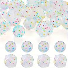 20pcs 15mm Shiny Multicolor Confetti Silicone Beads - Transparent Glitter Multicolor, Suitable For DIY Keychain, Bracelet And Jewelry Making