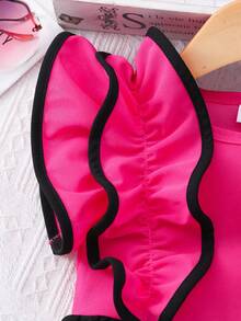 Young Girl' Fashion Ruffle Patchwork Casual Dress, Suitable For Outdoor & Daily Casual Occasions