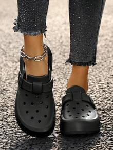 Women's Solid Color Fashion Casual Hollow Clogs, Garden Shoes For Vacation, Home, Outdoor, Versatile Thick Sole Sandals, Spring/Summer/Autumn