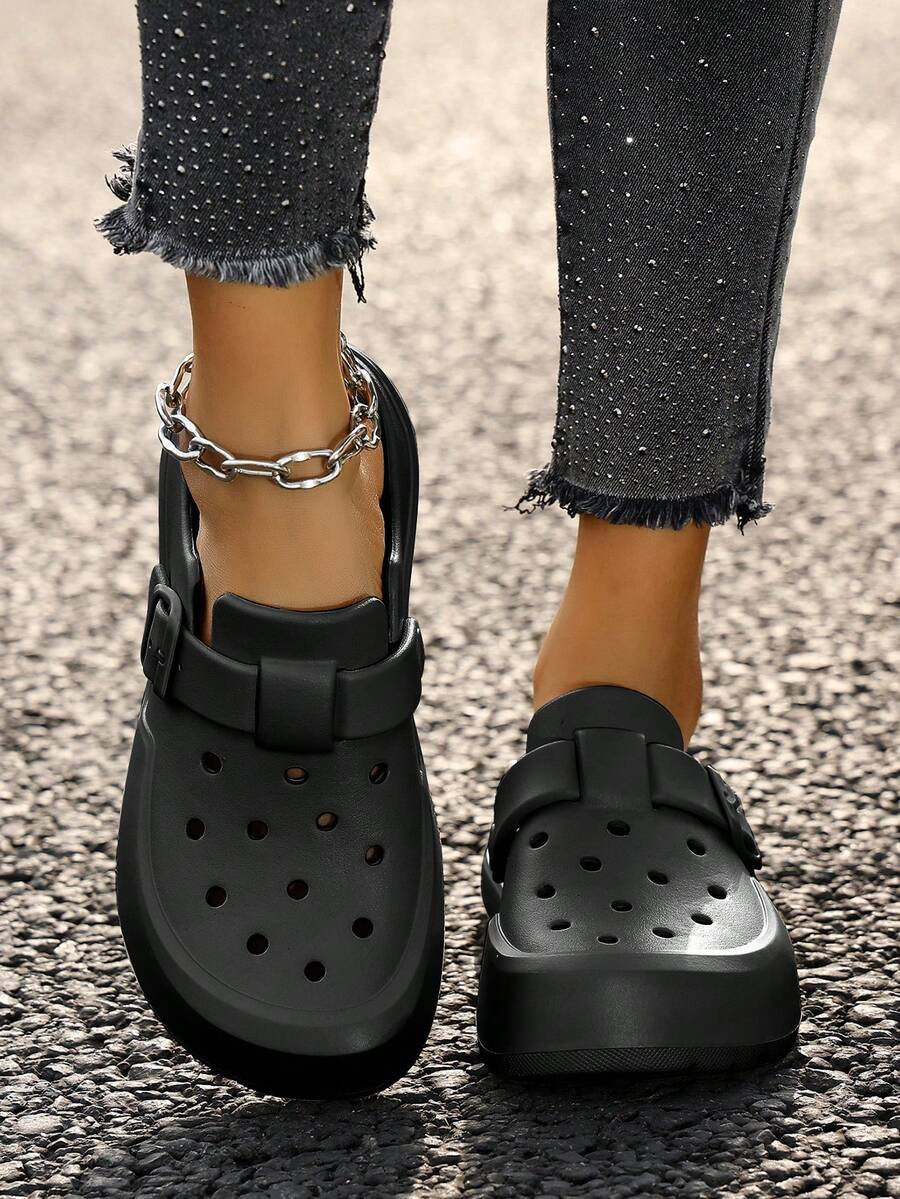 Women's Solid Color Fashion Casual Hollow Clogs, Garden Shoes For Vacation, Home, Outdoor, Versatile Thick Sole Sandals, Spring/Summer/Autumn