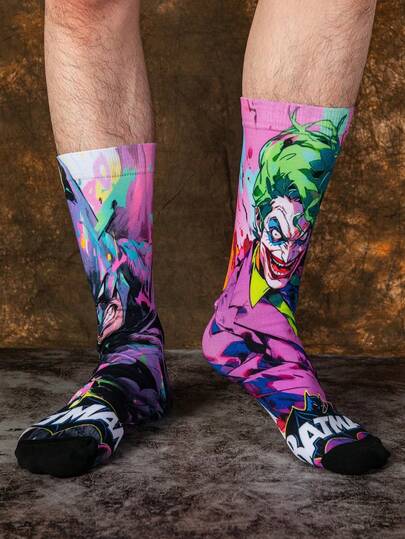 DC Comics 1 par de calcetines largos de  Joker, de estilo de dibujos animados súper, novedosos, divertidos, alegres y locos para Navidad, Halloween y otoño