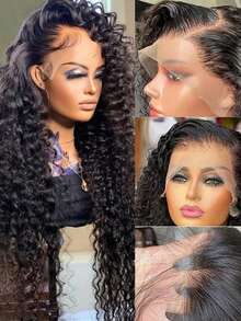 NARNI 32 34 Inch 13x6 HD Deep Wave Lace Front Wigs Human Hair 250% Density Wet And Wavy Human Hair Wig Brazilian Virgin Curly Human Hair Wig For Women Glueless Lace Frontal Wigs With Baby Hair Pre Plucked Hairline Natural Color - Natural Black - View 9