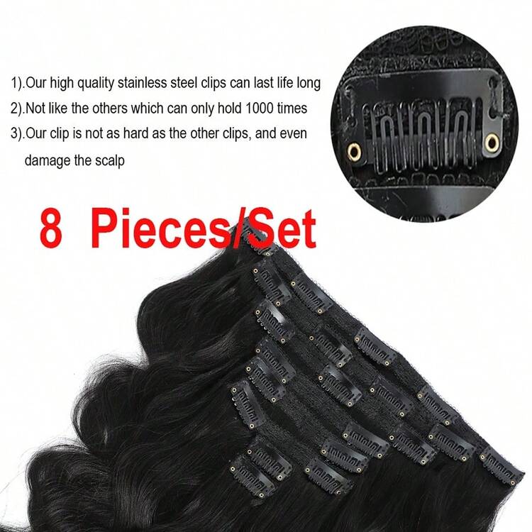 Body Wave Clip In Hair Extensions Halloween 100% Unprocessed Human Hair Full Head Brazilian 120g/8 Pieces Natural Black Clip Ins Remy Hairith 20 Clips Double Weft 120g/Set Brazilian Clip On Hair Extension For Women Virgin Hair Brazilian Hair Seamless Clip In Hair - Natural Black - 查看 5